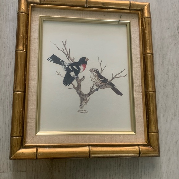 Sherm Pehrson Bird Prints Set of 3 wall art decor‎ bamboo wooden frames gold - Picture 5 of 16